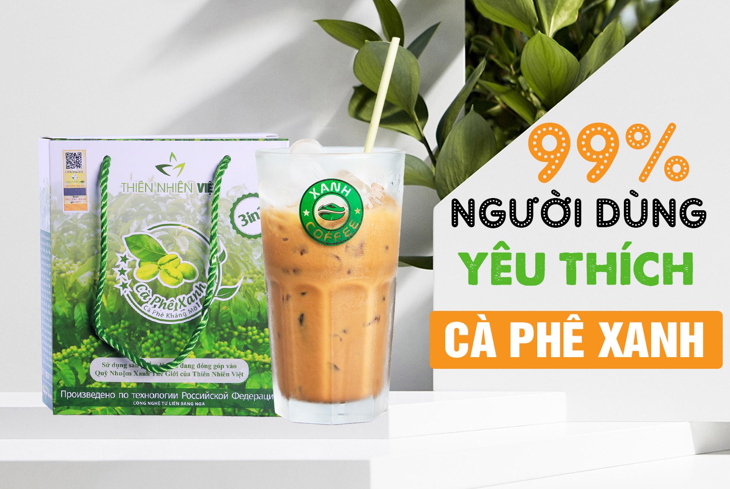 Cà phê xanh Thiên Nhiên Việt hộp nhỏ 10 gói (combo 2 hộp)
