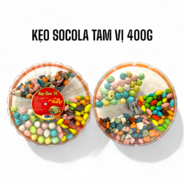 Hộp Quà Tết Kẹo Tam Vị Socola Mix 3 Vị Thơm Ngon 400g - Hộp Sun Khía - SCLTC