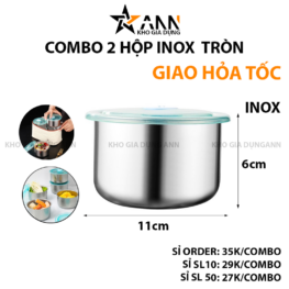 Combo 2 Hộp Inox Tròn Đựng Thực Phẩm Có Nắp Đậy 11x11x7cm - HINT01