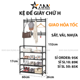 Kệ Để Giày 4 Tầng Chữ H Có Móc Treo Quần Áo Và Đồ Dùng 152x60x26cm - KDGCHDN01