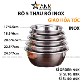 Bộ 5 Thau Rổ Inox 304 Cao Cấp - B5TRIN01