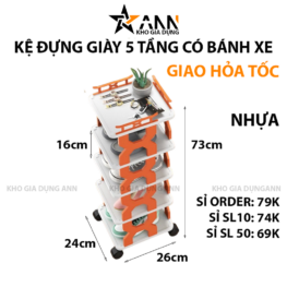 Kệ Để Giày 5 Tầng Có Bánh Xe 24x26x73cm - KDG5T01