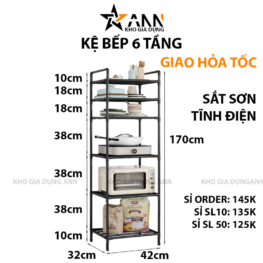 Kệ Nhà Bếp 6 Tầng Bằng Sắt Sơn Tĩnh Điện 170x42x35cm - KNB6T01