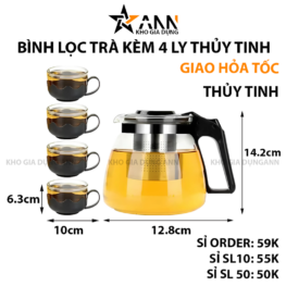 Bình Lọc Trà Bình Trà Thủy Tinh Kèm 4 Ly Cao Cấp 12.8x14.2cm - BLT4LTT01