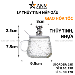 Ly Thủy Tinh Nắp Gấu Cốc Thủy Tinh Pha Lê Có Nắp Kèm Thìa 10x9.5x8cm - LTTNG01