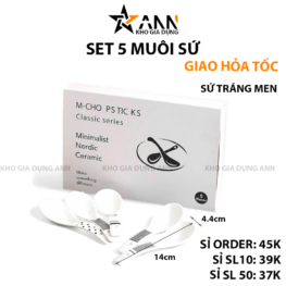 Set 5 Muôi Sứ Nhật Họa Tiết Basic Đen Trắng 14cmx4,4cm - S5MSN01