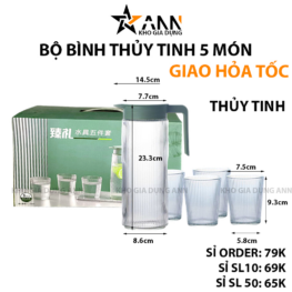 Bộ Bình Thủy Tinh Chịu Nhiệt 5 Món Hoạ Tiết Vân Sọc - BBTT01