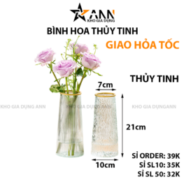 Lọ Hoa Thủy Tinh Trụ Sọc Viền Vàng Lucas 21x7x10cm - LHTT01