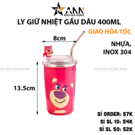 Ly Giữ Nhiệt Cốc Giữ Nhiệt Inox Gấu Dâu Lotso 400ml 13.5x8cm - CGNGD01