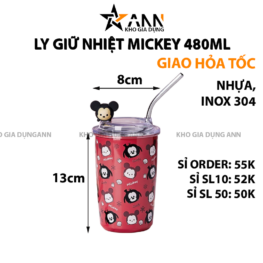 Cốc Giữ Nhiệt Ly Giữ Nhiệt Mickey 480ml Inox Cao Cấp 13x8cm - CGNMK01