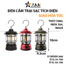 Đèn Sạc Tích Điện Cắm Trại Dùng Pin Sạc USB 18x9.5cm - DCTCTD01