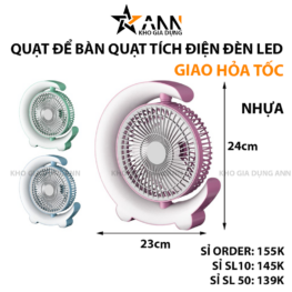 Quạt Tích Điện Để Bàn Hình Trăng Khuyết Có Đèn Led - QDBLED01