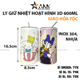 Ly Giữ Nhiệt Hoạt Hình 3D 600ml Kèm Ống Hút - BGNKOH3D01