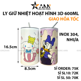 Ly Giữ Nhiệt Hoạt Hình 3D 600ml Kèm Ống Hút - BGNKOH3D01