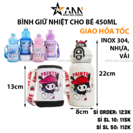 Bình Nước Giữ Nhiệt Cho Bé In Hoạt Hình Có Quai Đeo 450ml - BGNCB01