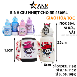 Bình Nước Giữ Nhiệt Cho Bé In Hoạt Hình Có Quai Đeo 450ml - BGNCB01