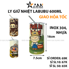 Ly Giữ Nhiệt Labubu 600ml Kèm Ống Hút 16x7.5x7.5cm - LGNLBB01