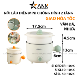 Nồi Lẩu Điện Mini 2 Tầng Đa Năng Kèm Giá Hấp Có Tay Cầm 1.8L 17.5x17.5x27cm - NLDMN2T