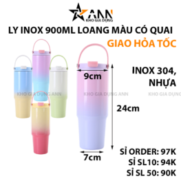 Bình Giữ Nhiệt Ly Giữ Nhiệt Inox 900ml Loang Màu Có Quai 24x9x7cm - BGNLM