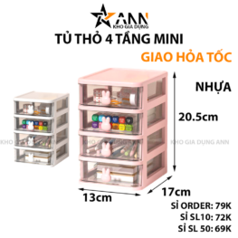 Tủ Nhựa Để Bàn Mini 4 Tầng Có Tay Cầm Thỏ - TN4TMN