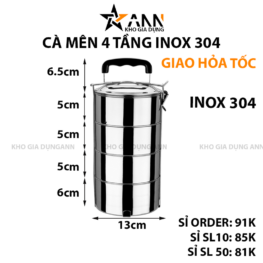 Cà Mên Inox 4 Tầng Tay Cầm Nhựa 27.5x13x13cm - CMIN4T