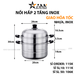 Nồi Hấp 2 Tầng Inox Cho Cả Bếp Từ Và Bếp Ga Tặng Kèm Xửng Hấp 28x30cm - NH3TIN