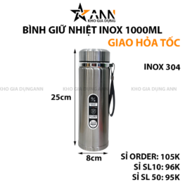 Bình Giữ Nhiệt Inox 1L Có Dây Xách 25x8cm - BGNIN