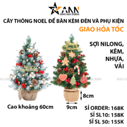 Cây Thông Noel Để Bàn Trang Trí Giáng Sinh Kèm Đèn và Phụ Kiện Size 60cm - CTNDB02