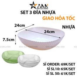 Set 3 Đĩa Nhựa Vuông 3 Màu Lòng Sâu - S3DNVTS