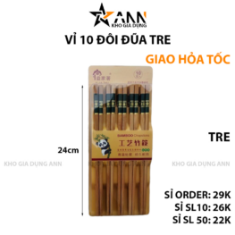 Bộ 10 Đôi Đũa Tre Chống Nấm Móc Trơn Trượt 24cm - B10DDTTN