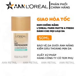 Kem Chống Nắng L'oreal Paris Kiềm Dầu Thoáng Mịn Da Matte & Fresh With Airlicium SPF50+ PA++++ 50ml - 8994993014705