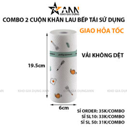 Combo 2 Cuộn Khăn Giấy Lau Bếp Đa Năng Tái Sử Dụng Nhiều Lần 6x6x19.5cm - CKGLDN