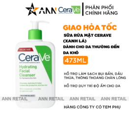 Sữa Rửa Mặt Cerave Hydrating Cleanser Xanh Lá Lớn 473ml - Dành Cho Da Thường Đến Da Khô - 3337875597333