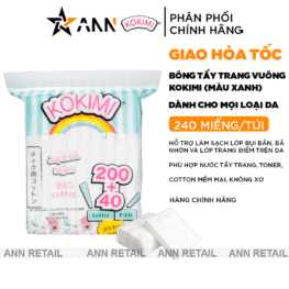 Bông Tẩy Trang Vuông Kokimi Màu Xanh Mềm Mại - 240 Miếng - 8936112020266