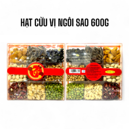 Set Hộp Mix Hạt 9 Vị (Đậu Xanh, Đậu Đen, Đậu Nành, Hạt Dẻ, Óc Chó Đỏ, Hạnh Nhân Rang Bơ, Hướng Dương, Hạt Dưa, Hạt Bí Trắng) Ngôi Sao Lớn 600G Hộp Tết - HCVHNSL600