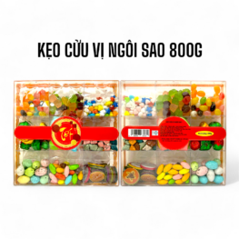 Set Hộp Mix Kẹo 9 Vị (Kẹo Trứng, Kẹo Bi, Kẹo Ngũ Sắc, Kẹo Bông, Socola 3D, Socola Mix, Kẹo Sỏi, Kẹo Nhộng, Kẹo Dẻo Chip Chip) Ngôi Sao Lớn 800G Hộp Tết - KCVHNSL800