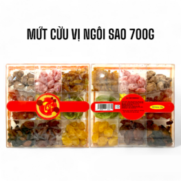 Set Hộp Mix Mứt 9 Vị (Đào Hồng, Đào Vàng, Đào Bổ, Kiwi, Mận Cơm, Xí Muội Voi, Nho Vàng, Nho Chile, Vỏ Bưởi Chanh Dây) Ngôi Sao Lớn 700G Hộp Tết - MCVHNSL700