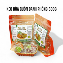 Kẹo Dừa Cuộn Bánh Phồng Thơm Ngon Túi Zip 500g - KDCNP500