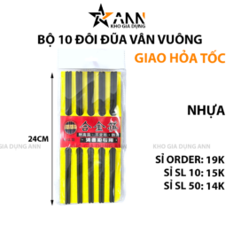 Bộ 10 Đôi Đũa Đen Kháng Khuẩn Hoạ Tiết Vân Vuông 24cm - DKK02