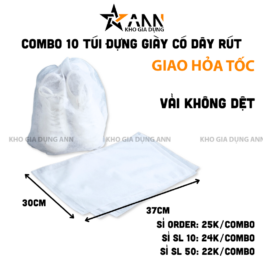 Combo 10 Túi Đựng Giày Khỏi Bụi Bẩn - Túi Vải Trắng Để Giày Dép Túi Xách - Bảo Quản Giày Dép 30x37cm - TDGD10