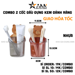 Combo 2 Cốc Dán Tường Hình Gấu - Cốc Đựng Kem Đánh Răng Dao Cạo Râu Cắm Bút 10.5x8x9.5cm - CDBCDR2