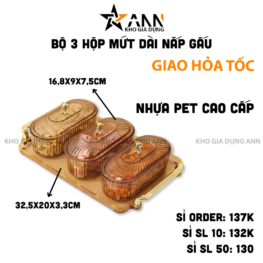 Bộ 3 Hộp Mứt Dài Nắp Gấu - Khay Đựng Mứt Tết Bánh Kẹo Chia Ngăn - Hũ Đựng Hoa Quả Bằng Nhựa 32,5x20x3,3cm & 16,8x9x7,5cm - KDDMNG3