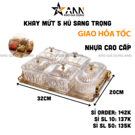 Khay Mứt 5 Hũ Sang Trọng - Khay Hũ Đựng Bánh Kẹo Mứt Hạt Ngày Tết - KM5H