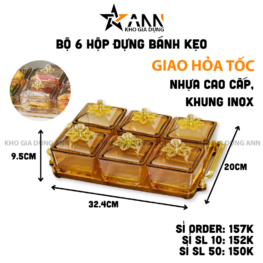 Bộ 6 Hộp Mứt - Khay Đựng Mứt Tết - Hũ Đựng Hoa Quả Bằng Nhựa 9.5x32.4x20cm - KMBK6