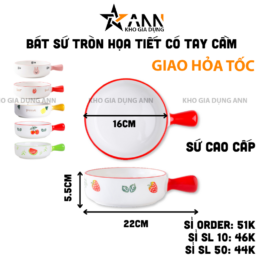 Bát Sứ Tròn Họa Tiết Hoạt Hình Có Tay Cầm Size 16cm - BSTHTTC