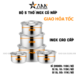 Bộ 5 Thố Inox Có Nắp Đựng Thực Phẩm Cao Cấp - BTINCN