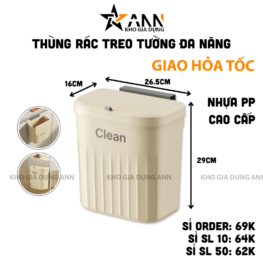 Thùng Rác Treo Tường - Thùng Rác Treo Cánh Tủ Bếp Dán Trên Tường Cho Phòng Tắm Nhà Vệ Sinh 16x26.5x29cm - TRTCB01