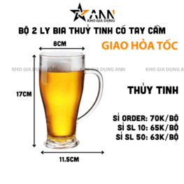 Bộ 2 Ly Bia Thuỷ Tinh Có Tay Cầm - Ly Thủy Tinh Cao Cấp 400ml - LTT01