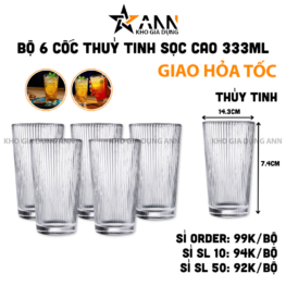 Bộ 6 Cốc Thủy Tinh Sọc Cao Sang Trong - Ly Thủy Tinh 333ml 14.3x7.4cm - LTTSC01