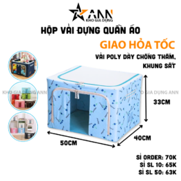 Hộp Vải Chống Thấm Khung Sắt Đựng Quần Áo - Khung Đựng Đồ Cao Cấp 50x40x33cm - HVDD01